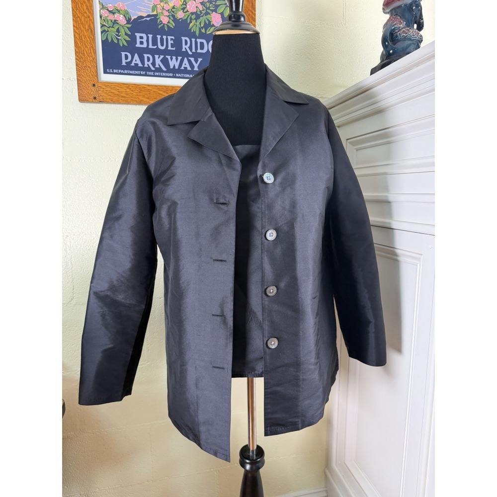Bloomingdale's Black 100% Silk 2 Pc Jacket Shell Set Women's Size 14